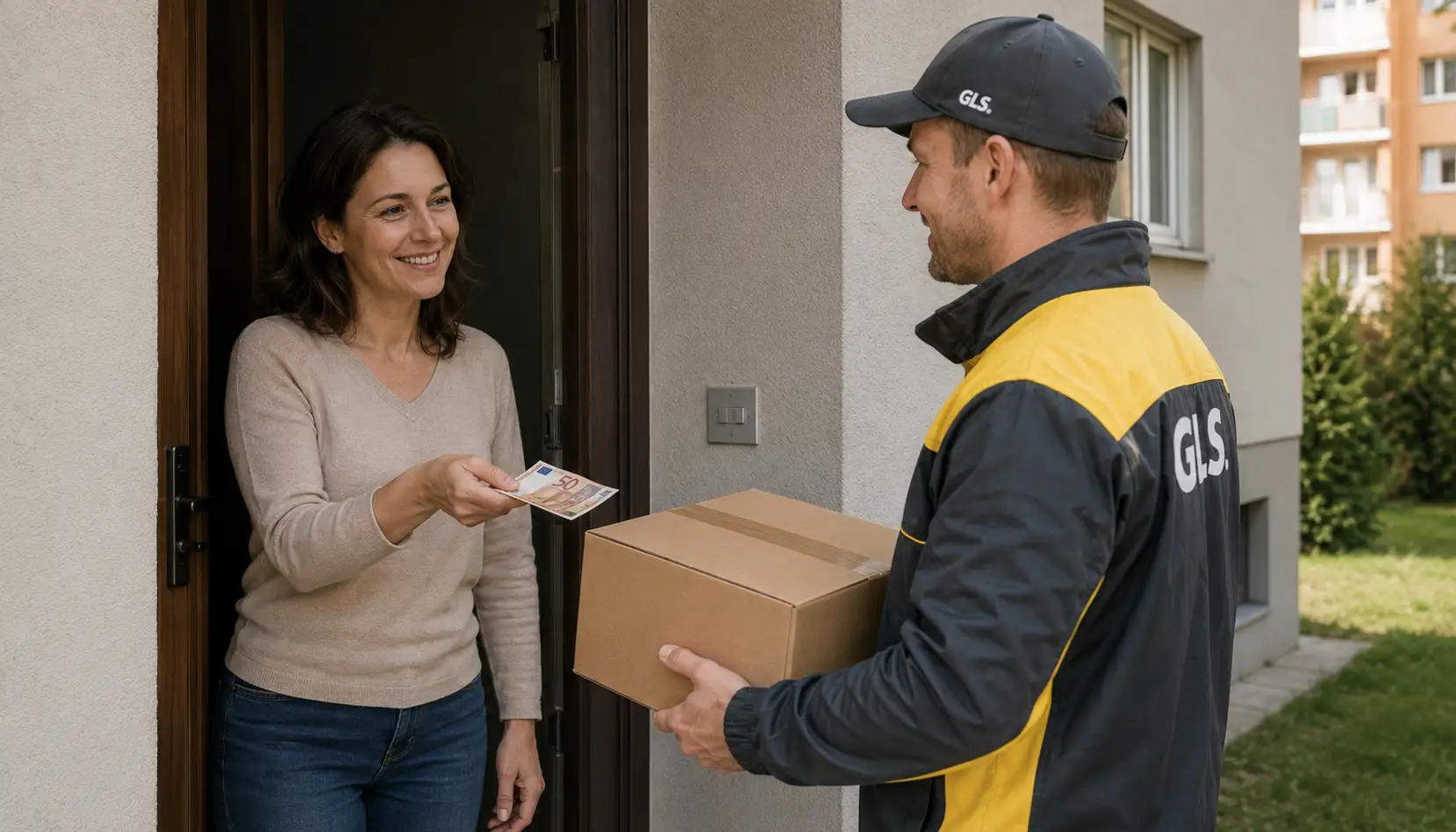 GLS kuriér doručuje balík a zákazníčka platí pri prevzatí v hotovosti — Cash on Delivery Slovensko